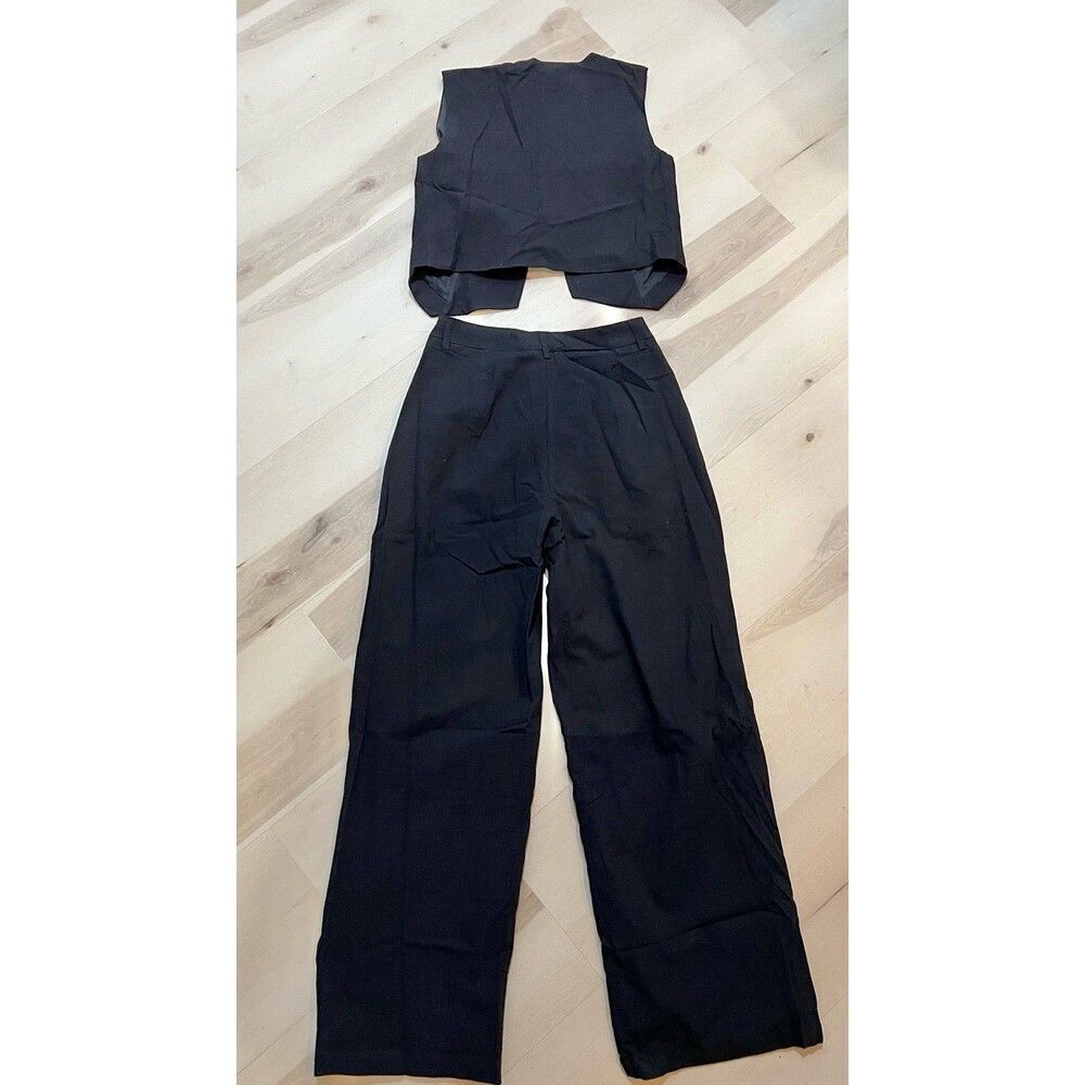Commense NWT XS Black Cotton Two Piece Vest Pant Set Old Money Minimalist Chic - Picture 4 of 12